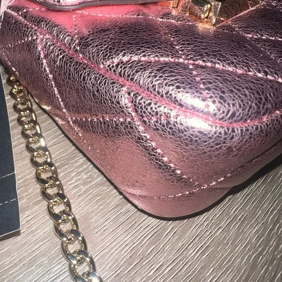 NWT Kate Spade Carey Crossbody Metallic Pink Quilted Leather Micro Chain - Picture 9 of 12
